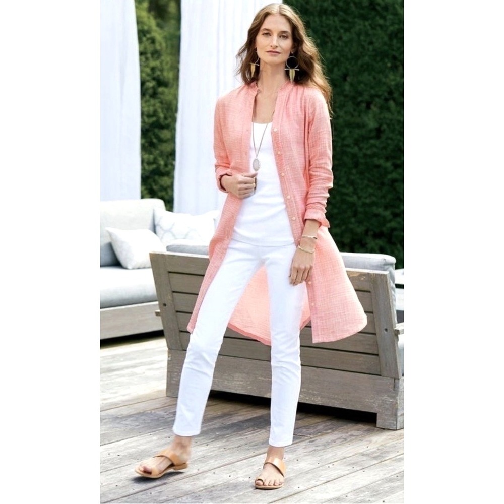 Soft Surroundings Pink Long Button-Down Shirt